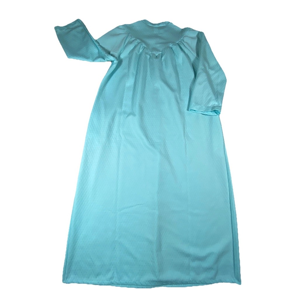 VTG Cachet Robe Housecoat Womens M Blue Quilted‎ Zip Front Long Sleeve USA Made